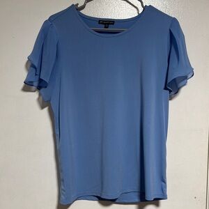 Adrianna Papell Blue Ruffled Cuffed Sleeve Blouse